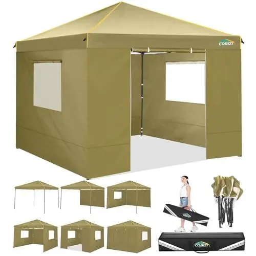 Produktbild: COBIZI Pavillon 3x3 Wasserdicht Stabil Faltpavillon 3x3 Profi mit 4 Seitenteilen Gartenpavillon Gartenlauben Faltbar UV-Schutz 50+ Partyzelt für Strand Hochzeit Camping, Khaki