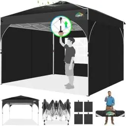 Produktbild: COBIZI Pavillon 3x3m Wasserdicht Stabil Winterfest Faltpavillon Partyzelt Gartenpavillon, 3 Seitenteilen, Pop Up Pavillon Faltbar für Camping, Festival, Gärten, Strände,Geschäft,4 Sandsäcke,Schwarz