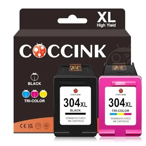 Produktbild: COCCINK 304XL Druckerpatronen für HP 304 XL für DeskJet 2600 2620 2630 2655 3700 3720 3730 3755 3764 Envy 5010 5020 5055 5052 AMP 100 120 125 130 Wiederaufbereitete Patronen(1 Schwarz 1 Farbe)