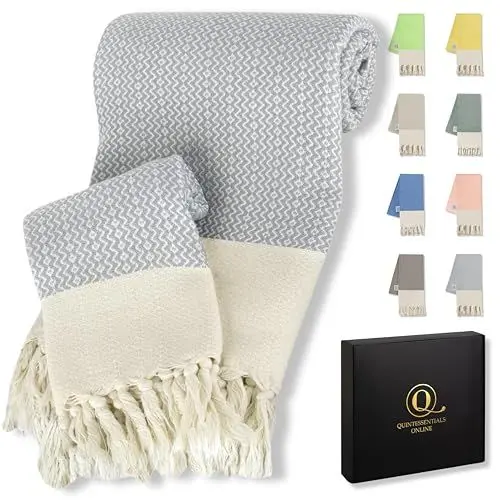 Produktbild: Quintessentials Online Coccolami Baumwolle Hamamtuch - Vorgewaschen XL Strandtuch, Saunatuch Türkisches Pestemal für Reisen, Strand, Yoga (Grey)
