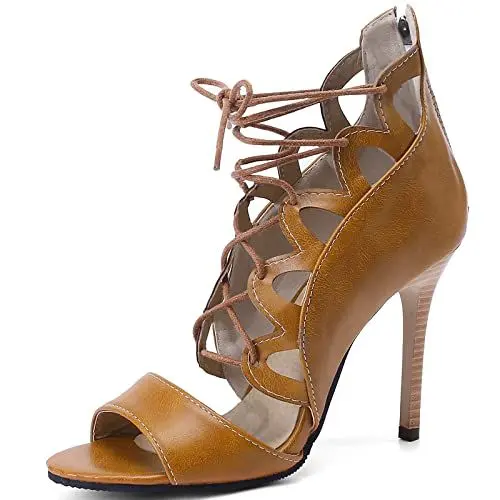 Produktbild: Cocey Damen-Schnürsandalen mit Stiletto-Absatz und Reißverschluss Hinten (Braun,38)