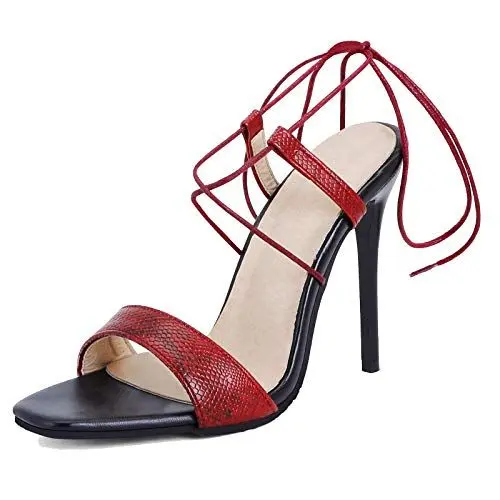 Produktbild: Cocey Damen Schnürsandalen mit hohem Absatz im römischen Stil(Rot,42 EU)