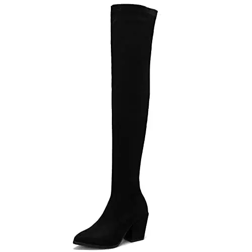 Produktbild: Cocey Sexy Overknee-Stiefel mit Blockabsatz und Overknee-Stiefel mit Kunstpelzfutter für Damen (Schwarz, 46)