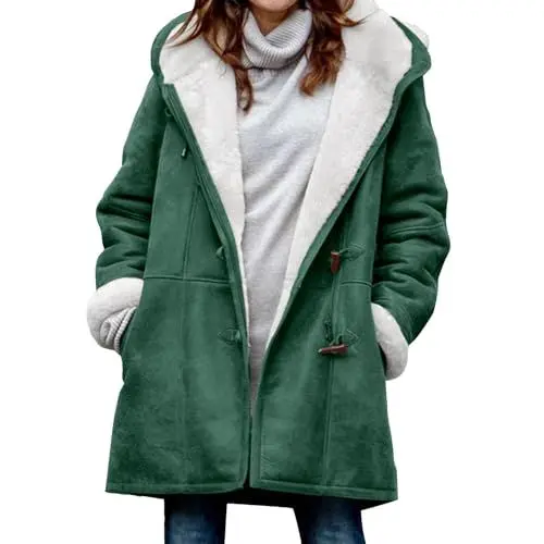 Produktbild: Generisch Teddy Fleecejacke Damen mit Kapuze Flauschige Teddy Jacken Winterjacke Langarm Strickjacke Sweatshirt Reißverschluss Langarm Oberteile Top Übergangsjacke Mit Taschen (AG, XXXXL)