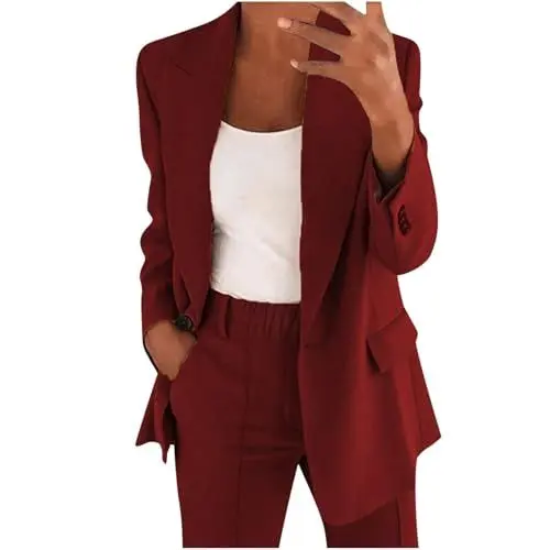 Produktbild: Cocila Hosenanzüge für Damen Elegant Blazer Anzug Set Einfarbig Langarm Streetwear Zweiteilig Hosenanzug Business Modern Anzughose Revers Slim Fit Sportlich Büro Outfit Sommer Freizeitanzug