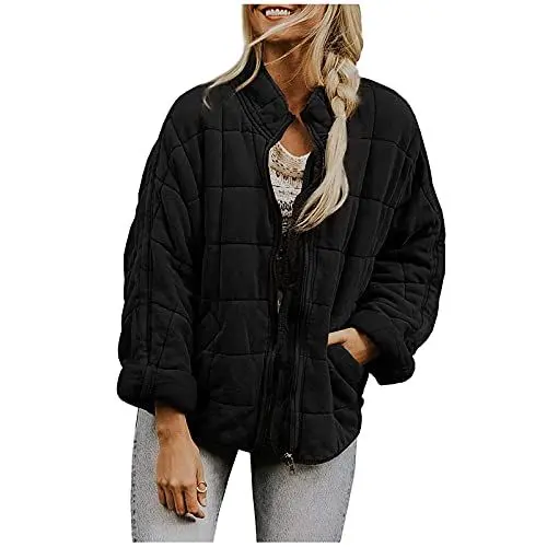 Produktbild: Fleecejacke Damen Frauen solide Farbe Baumwoll-Jacke Puntere Baumwolle lockere Jacke Softshelljacke Damen Daunenjacke Damen Lang (Black, M)