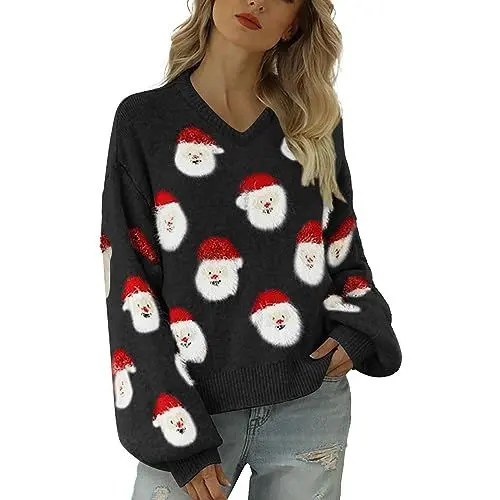 Produktbild: Cocila Sonderangebote Damen-Weihnachtsstrickpullover, Weihnachtsmann-Muster, Rundhalspullover Pullover Damen S Kapuzenpullover Grüner Hoodie Kinder Sweatshirt Jac Meine Bestellung