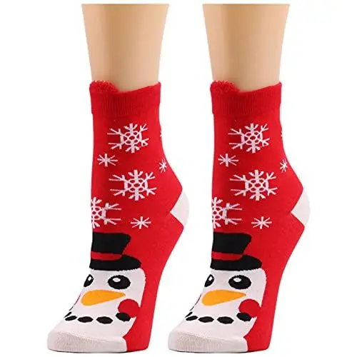 Produktbild: Cocila Warme Socken Damen Herren Weihnachten Für Frauen Cute Plüsches Ohr Weihnachtsdrucksocken Super Weiche Warm Feminismus (D, One Size) Tennissocken 39-42 Weiß 35-38 Baumwolle 35-38 Sport
