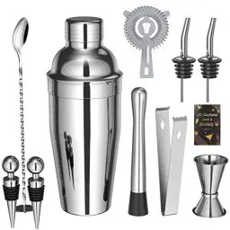 Produktbild: Sosayet Cocktail Shaker, 10-teiliges Edelstahl Cocktail Set mit Cocktail Zubehör- und Rezeptkarten, 750 mL Premium Barkeeper Set für Anfänger und Profis Geschenke für Männer