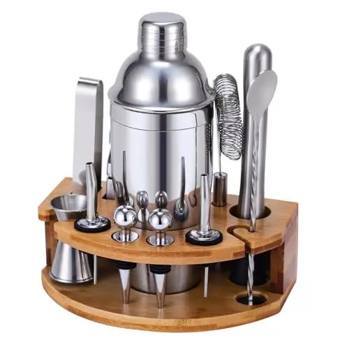 Produktbild: Cocktail Shaker Set, 12 Teiliges Edelstahl Bar Zubehör Cocktail Set, 750ML Shaker Cocktail Zubehör mit Ständer, Ideales Cocktail Maschine Barkeeper Set für die Hausbar (Silber)