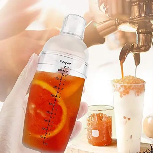 Produktbild: Cocktail-Shaker, Cocktail-Shaker, Glas, Bar-Shaker, Hand-Shaker-Becher mit Skala, Transparentes PC-Harz, Auslaufsicher, für Bar, Kneipen, Clubs (1000 ml)