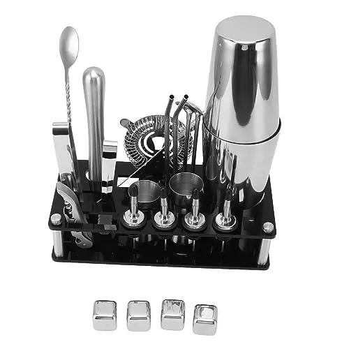 Produktbild: Cocktail-Shaker-Set, 23-teiliges Cocktail-Shaker-Set aus Edelstahl, Cocktail-Shaker, Cocktail-Set mit Acryl-Ständer für Zuhause, Bars und Partys