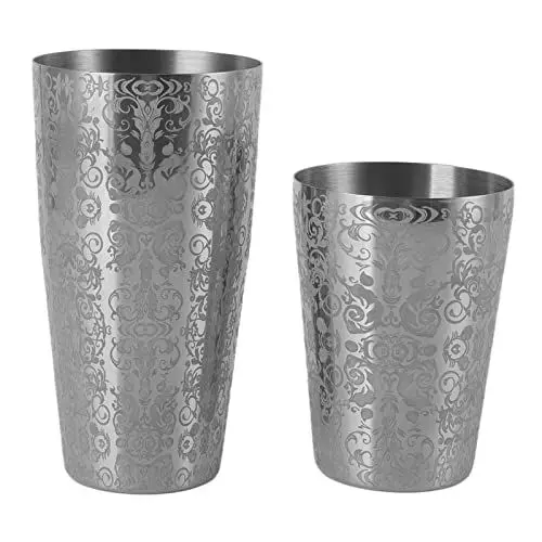 Produktbild: Cocktail-Shaker aus Edelstahl mit Gravur, Martini-Shaker, silberfarben, japanisch-amerikanischer Boston-Barmixer (Bodenlos)