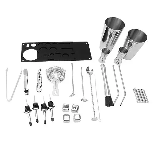 Produktbild: 23-teiliges Cocktail-Shaker-Set, Professionelles Bar-Cocktail-Werkzeug, Edelstahl-Barkeeper-Set mit Acryl-Ständer