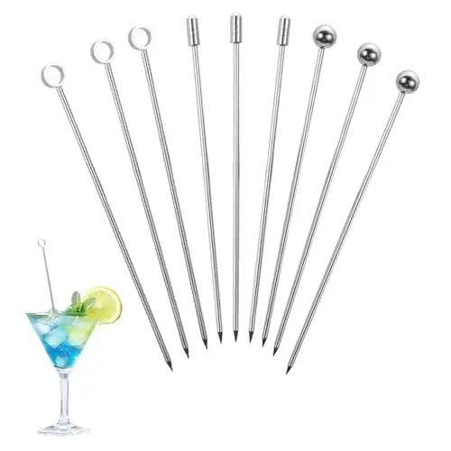 Produktbild: Cocktailspieße 9 Stück Spieße Fingerfood Edelstahl Cocktail Spieße Food Picks Rührstäbchen Partyspieße Cocktail Sticks Cocktail Deko für Oliven Vorspeisen Kirschen Martini Obst