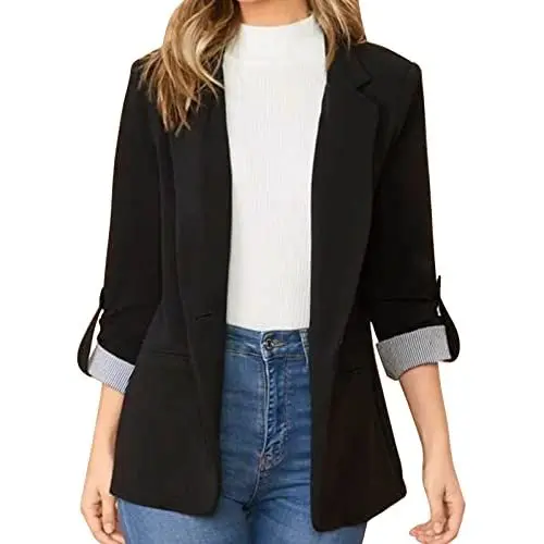 Produktbild: Cocoarm Damen Offen Blazer Anzugjacke Revers Langarm Longblazer Elegant Business Jacke Slim Fit Mantel üBergangsjacke Cardigan mit Seitentaschen(m-Schwarz)
