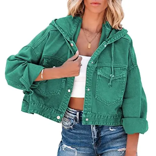 Produktbild: Cocoarm Female Jeansjacke Denim Jacken Damen Herbstmode Streetwear Jeansjacke(S-Grün)