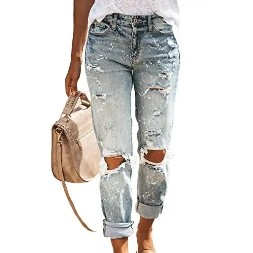 Produktbild: Cocoarm Lässige Jeans für Damen, Street-, Zerrissene, Gewaschene Denim-Chinos, Knopf- und Reißverschluss, Stretch-Jeans Im Used-Look für Damen (S)