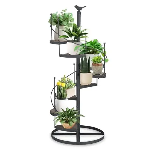 Produktbild: Cocoarm Multifunktionales Pflanzenregal, Pflanzenregal aus Eisen und Holz, Pflanzenständer, Modernes Wendeltreppen-Design, für Balkon und Wohnzimmer, 23 X 56 cm