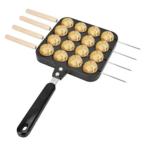 Produktbild: Cocoarm Takoyaki-Pfanne 16 Löcher, Takoyaki Grillpfanne mit 4 Backnadeln Antihaftguss Takoyaki Maker Pan Eisenpfanne Bratpfanne zum Backen von Oktopusbällchen Ei Puffs