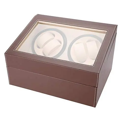 Produktbild: Cocoarm Uhrenbeweger Automatisch Rotierender Watch Winder Box für 4 Automatikuhren Mechanischen Uhren Uhrenbeweger mit 6 Grids Uhrenaufbewahrungskoffer(Braun)