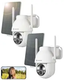 Produktbild: COCOCAM 2PCS 2K Überwachungskamera Aussen Akku WLAN, Solar Kamera Überwachung Aussen Outdoor Kamera, Außenkamera kabellos mit AI-Mensch-Erkennung, Farbige Nachtsicht, Alexa-kompatibel, 2-Wege-Audio