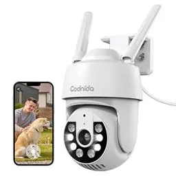 Produktbild: Codnida 2K Überwachungskamera Aussen WLAN Kamera Überwachung Aussen 360° Ansicht 3MP Kamera mit 2-Wege-Audio,Automatische Nachverfolgung,Nachtsicht in Farbe,Sirenenalarm,Funktioniert mit Alexa