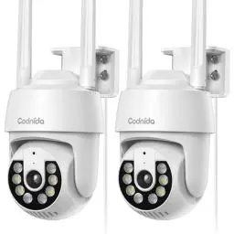 Produktbild: Codnida Überwachungskamera Aussen Set, 2K IP Kamera Überwachung Außen WLAN mit Automatische Verfolgung,PTZ,Nachtsicht in Farbe,Sirenenalarm,SD-Karte/Cloud-Speicher,Funktioniert mit Alexa