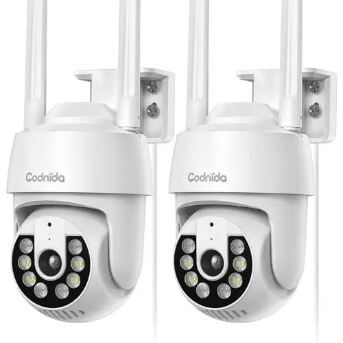 Produktbild: Codnida Überwachungskamera Aussen Set, 2K IP Kamera Überwachung Außen WLAN mit Automatische Verfolgung,PTZ,Nachtsicht in Farbe,Sirenenalarm,SD-Karte/Cloud-Speicher,Funktioniert mit Alexa