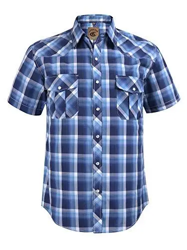 Produktbild: Coevals Club Kurzarmhemd Herren Lässige Druckknöpfen Kariertes Anzug Regular Fit Kurzarm Bügelleichtes Freizeit Trachten Hemd (Blau Kariert #36 XL)