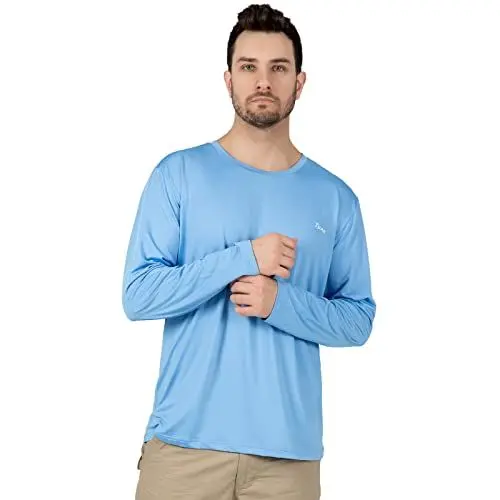 Produktbild: Coevals Club UV Shirt Langarmshirt Herren UPF 50 + UV-Sonnenschutz Outdoor Langarm T-Shirt Rashguard Leichtgewicht schnell trocken für Wandern Laufen Schwimmen(Hellblau 3# L)