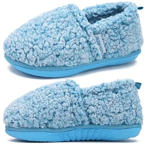 Produktbild: COFACE Orthopädische Hausschuhe für Damen mit kuscheligem Memory-Schaum-Futter Kunstpelz Plantarfasziitis Fußgewölbe Fuzzy-Hausschuhe BlauWeiß Größe 37