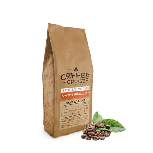 Produktbild: COFFEE CRUISE Sweet Brazil Brasilianische Kaffeebohnen 1kg - Mittlere Röstung - Aroma Kakao und Schokolade - Für Alle Kaffeemaschinen - 100% Arabisch
