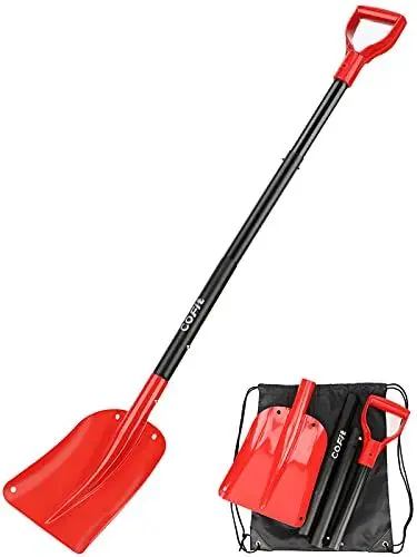 Produktbild: COFIT 120cm Schneeschaufel Auto Metall, Schneeschieber Alu Kleine, Klappbare Schaufel Leicht für Outdoor, Camping, Garten Schneeräumung Werkzeug, Winterschaufel,Rot