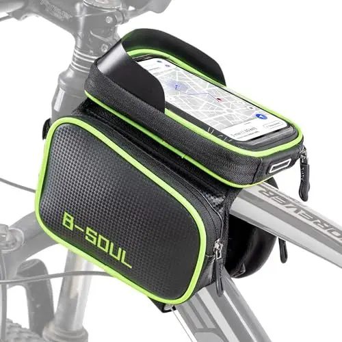 Produktbild: COFIT Fahrrad Rahmentasche 3 in 1, Wasserdicht Große Kapazität Lenkertasche Handyhalterung Tasche mit Sensitivem Touchscreen (Grün)