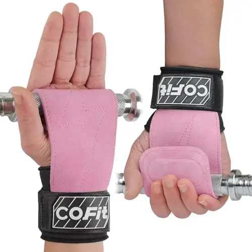 Produktbild: COFIT Handgelenkriemen für Gewichtheben, Workout Handgelenkbandagen, Zughilfen für Krafttraining, Kreuzheben Gurte, Verbesserte Griffigkeit für Hand und Handgelenkschutz - Rosa