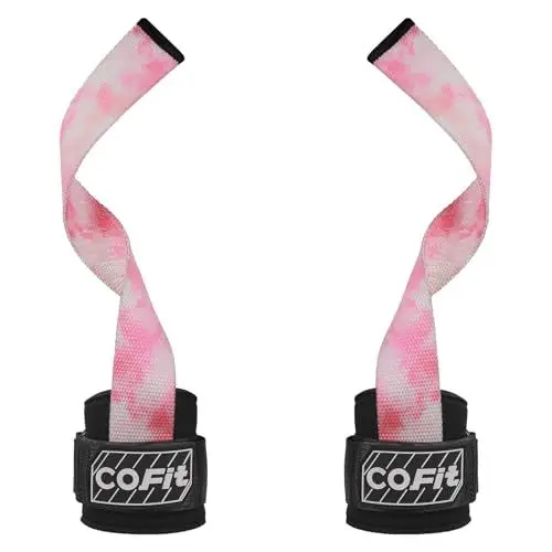 Produktbild: COFIT Zughilfen für Krafttraining, Profi Lifting Straps mit Großer Wattierung, Verbesserte Griffigkeit für Fitness Powerlifting, Kreuzheben Gurte, Klimmzüge, Krafttraining - Buntes Pink