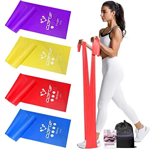 Produktbild: COFOF Fitnessbänder 4er-Set, 1.8M Gymnastikband mit 4 Widerstandsstufen, Fitnessband mit Tragetasche & Übungsanleitung Geliefert Ideal für Yoga, Pilates, Krafttraining, Physiotherapie