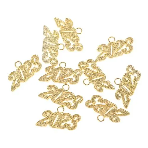 Produktbild: COHEALI 10 Stück 2023 Schuhjahr Ornamente Jubiläumsschmuck 2022 Tischkonfetti 2022 Abschlussquaste 2023 Zahlenanhänger Charms Charm Von Tracy Wolff Gold 2023 Charm Zinklegierung Golden