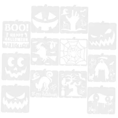 Produktbild: COHEALI 12 Stk Halloween-zeichnungsvorlage Fröhliche Halloween-schablonen Kürbisschnitzvorlagen Halloween-farbschablone Halloween-zeichnungsschablonen Kürbis-schablonen Weiß Das Haustier