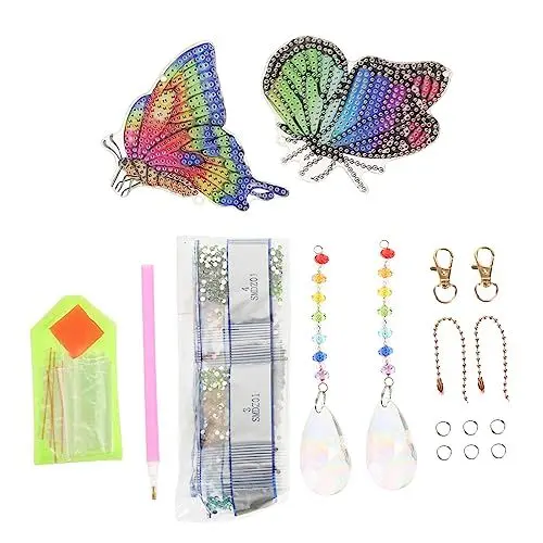 Produktbild: COHEALI 1 Paar Diamantmalerei-Anhänger 5d Diamantkunstwind Schmetterling-Wanddekoration zum Aufhängen Strass-Malset dekoration weihnachten weinachtsdeko sonnenfänger selber machen Acryl