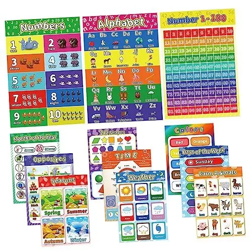 Produktbild: COHEALI 1 Satz 12 Stk Poster elementare Plakate pädagogisches Spielzeug Kunstplakate karteikarten englisch Cartoon-Wandkarten Wandtafeln pädagogisches Vorschulplakat Bildungsbedarf Papier