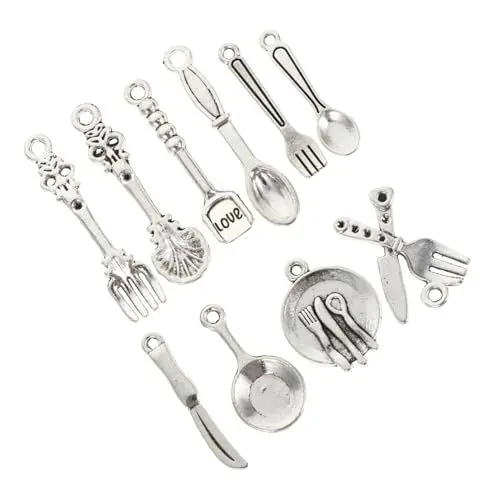 Produktbild: COHEALI 1 Satz Geschirr Antik Silber Anhänger dekorativer Charme Ohrringe DIY Charms dekoanhänger Silberfarbener Anhänger Schmuckzubehör selber machen Ohrring-Anhänger Legierung