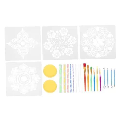 Produktbild: COHEALI 1 Satz Mandala-Set Werkzeuge zum Malen von Punkten Schablonen zum Zeichnen von Blumen diamentpaiting Kinder Painting Set for Malutensilien Studenten malen Pinsel Malset Nylon