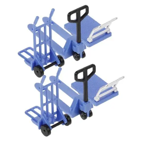 Produktbild: COHEALI 2 Sätze Modell Handwagen Gabelstapler Spielzeug Spielzeug Mini Plattformwagen Modell Bewegliches Werkzeug Miniatur Bauwerkzeug Modelle Miniatur Handflaschenzug Modell