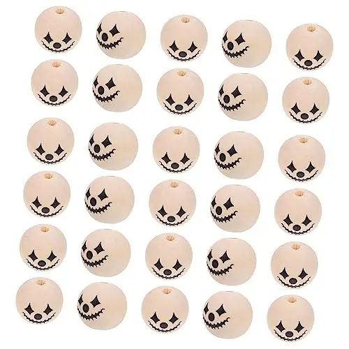 Produktbild: COHEALI 30 Stück Halloween-Holzperlen Halloween-Perlen Für Halsketten Weiße Kürbisperlen Weißer Schmuck Bunter Holzschmuck Diy-Holz-Abstandsperlen Halloween-Musterperlen