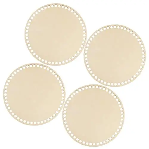 Produktbild: COHEALI 4Pcs Hölzerne Häkelbeutelboden Holzkorbboden Hohl Häkelkorb Basis DIY Häkeln Holzbasis Unten (Rund)