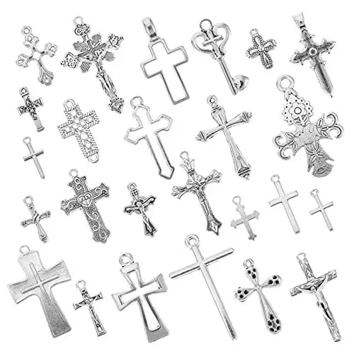 Produktbild: COHEALI Silberkreuz Charm Kreuzperlen 25 Stücke Legierung Schmuck Finden Schmuck Finden für DIY Schmuck Anh?nger Charms Anh?nger für Cross Charm Für Armband Crucifix Charm
