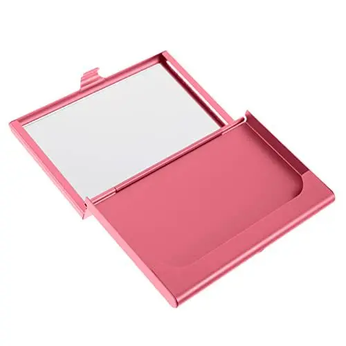 Produktbild: COHEALI visitenkartenetui mit spiegel Brieftasche mit Namenskartenhalter Kreditkarteninhaber Taschenspiegel Kartenetuis Visitenkartenhalter aus Metall Inhaber von Bürokarten Aluminium Rosa