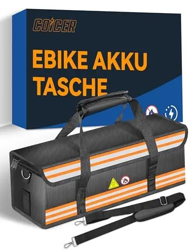 Produktbild: COICER E-Bike Akku Tasche, Schutz Feuerfeste Box für Akkus, Dokumententasche Explosionsgeschützte Lipo Fahrrad, Safe Bag Ebike Akku Schutzhülle Große Batterieaufbewahrung Zubehör (L-Schultergurt-Stil)
